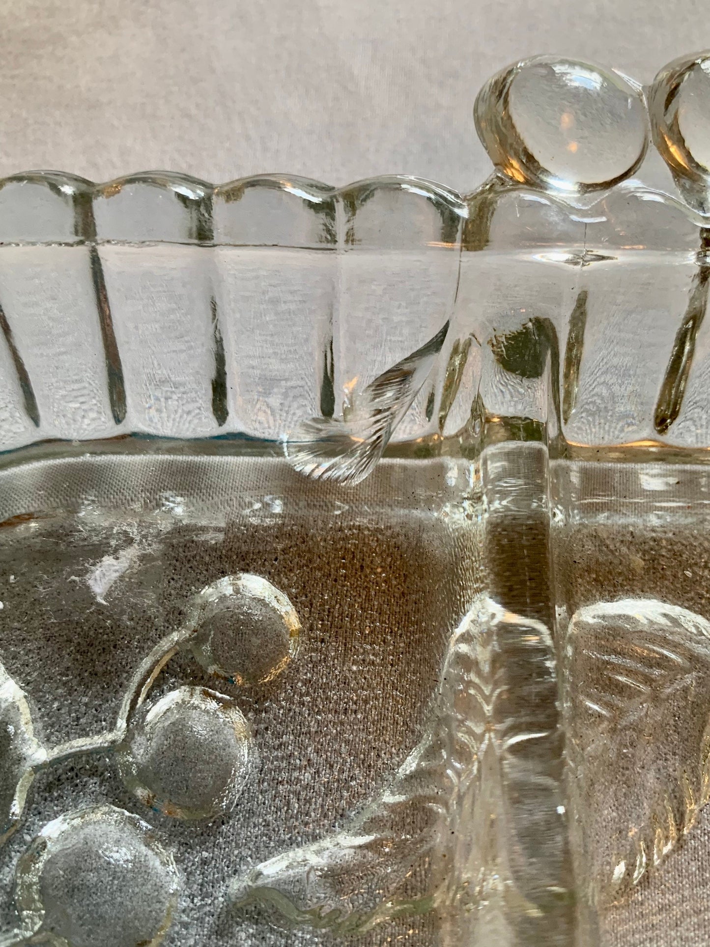Vintage Indiana Glass Clear Relish Tray with etched fruit  Tray