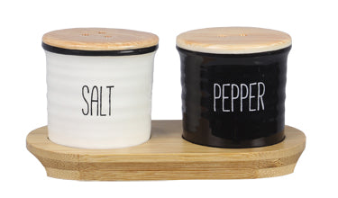 Ceramic Salt and Pepper Shakers with Bamboo Base