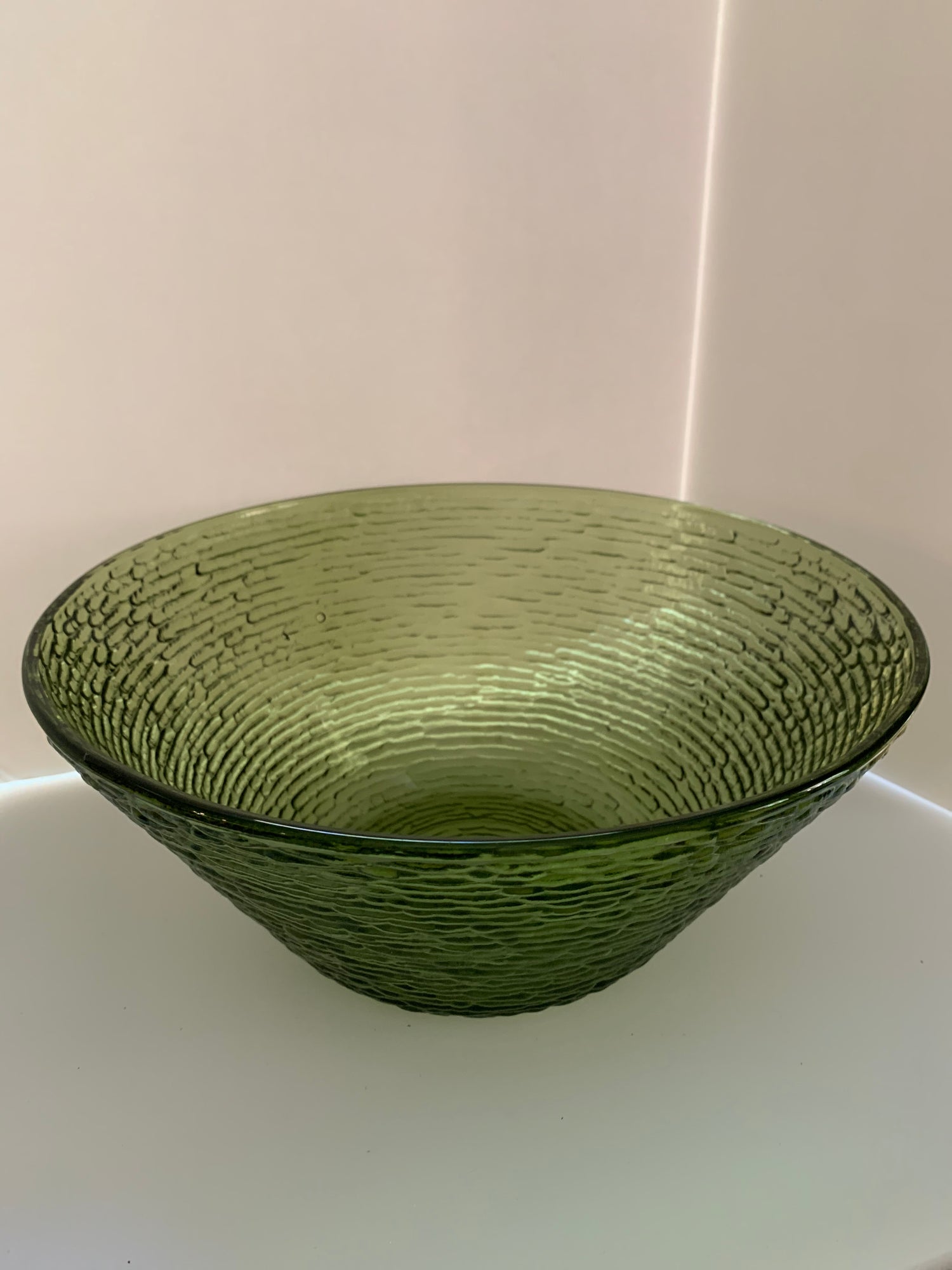 Art Deco Anchor Hocking Green Ribbed Glass Batter Bowl